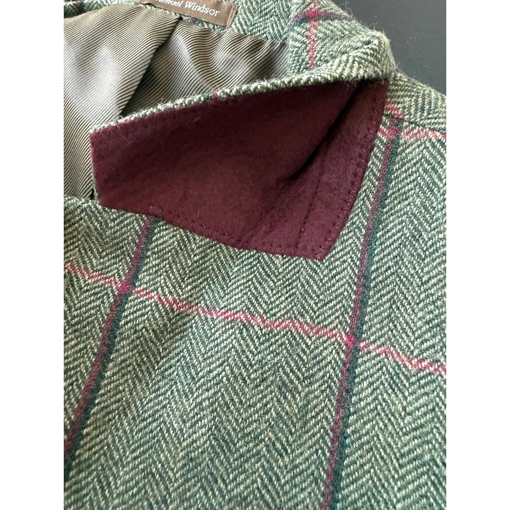 Samuel Windsor Mens 48R Green Herringbone Wool Windowpane Blazer Jacket J9W11B - Picture 16 of 16